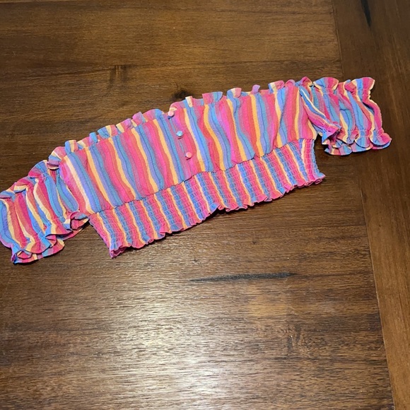 Superdown blue/pink striped off the shoulder top - Picture 2 of 9